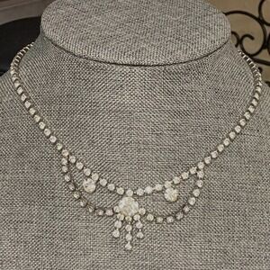 Vintage Rhinestone Statement Necklace Dainty Choker Bridal Wedding Jewelry Bib